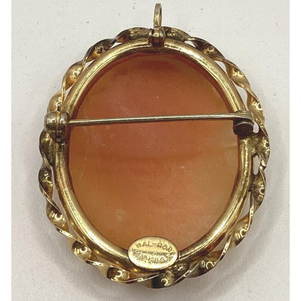 Bal Ron Gold Filled Framed Carved Shell Victorian Portrait Cameo Brooch-Pendant - Picture 4 of 7